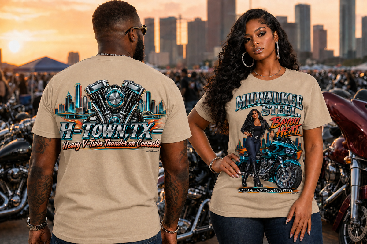 H-Town, TX" Heavy V-Twin Thunder Biker T-Shirt