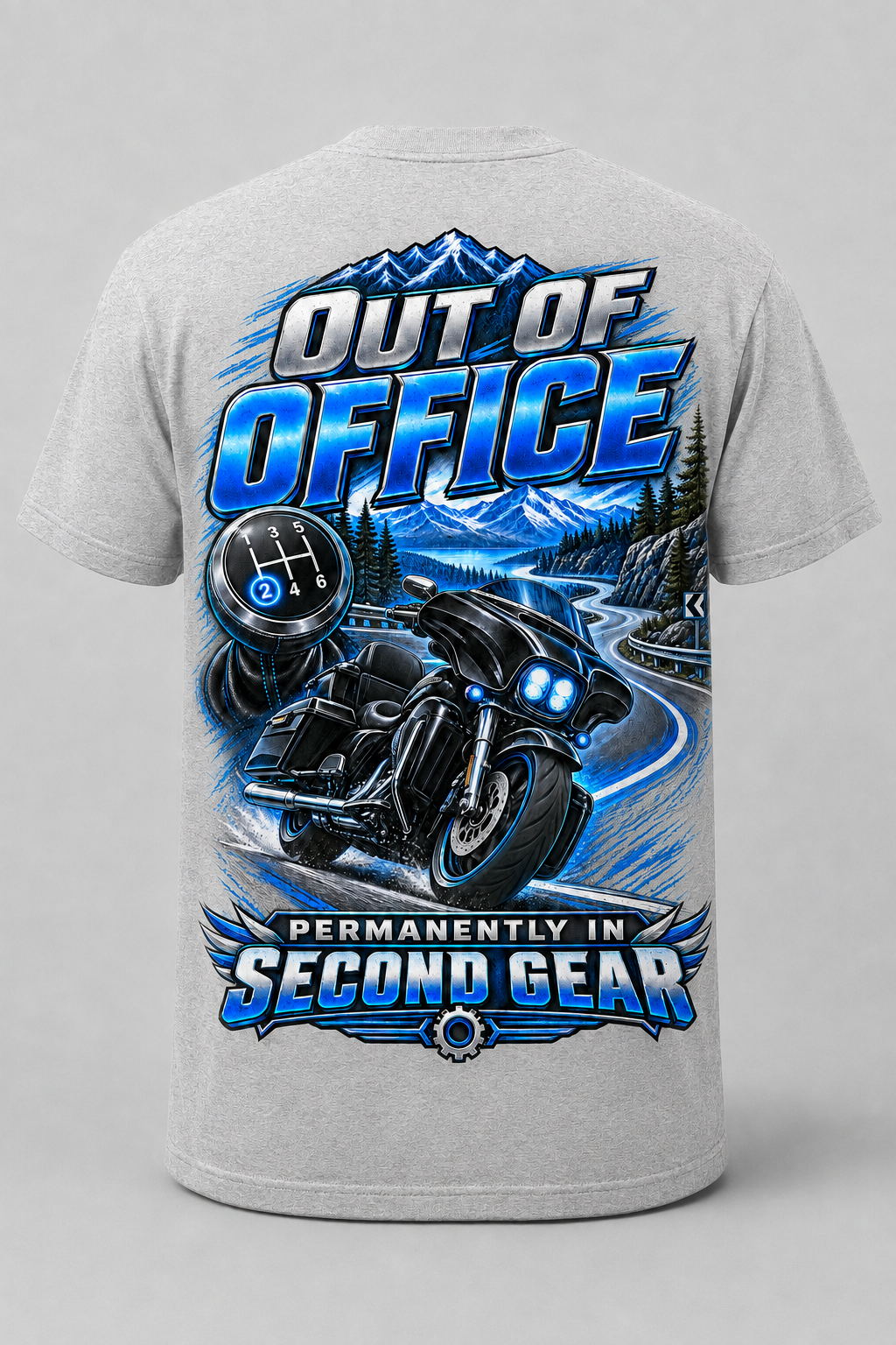 Out of Office" / "Second Gear Biker T-Shirt