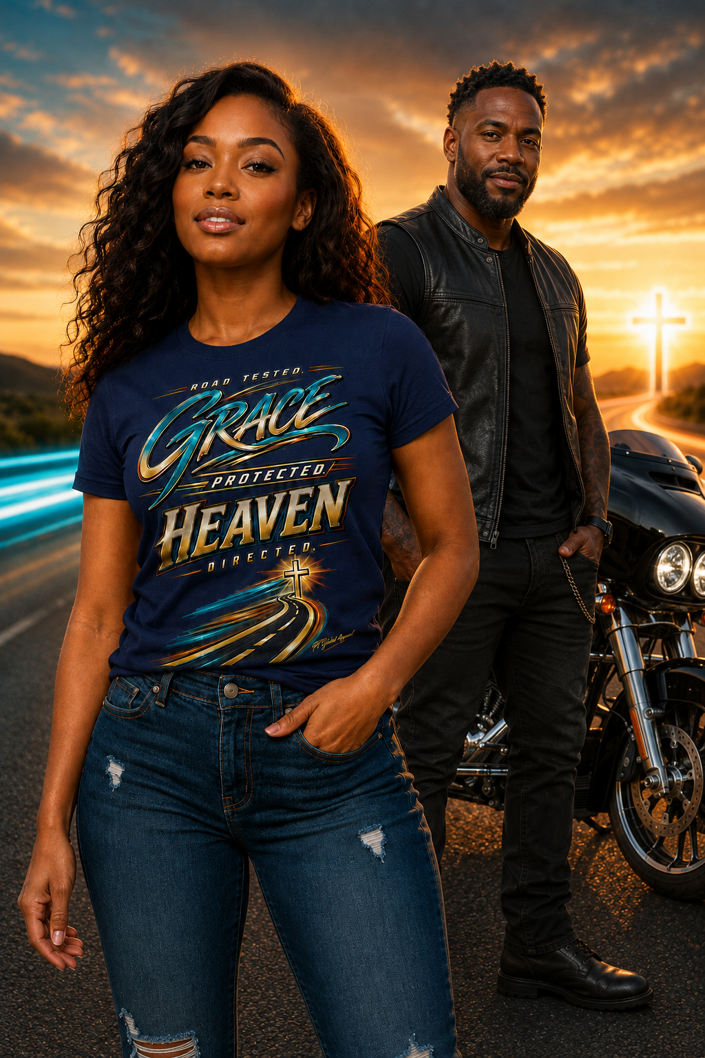 "Grace Protected. Heaven Directed." Christian Biker T-Shirt