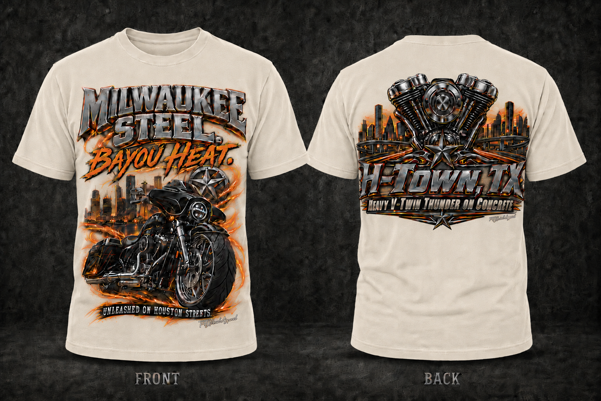 Milwaukee Steel. Bayou Heat." Houston Bagger Tee