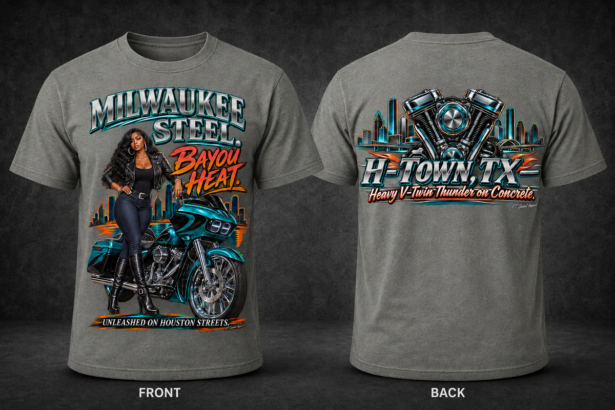 H-Town, TX" Heavy V-Twin Thunder Biker T-Shirt