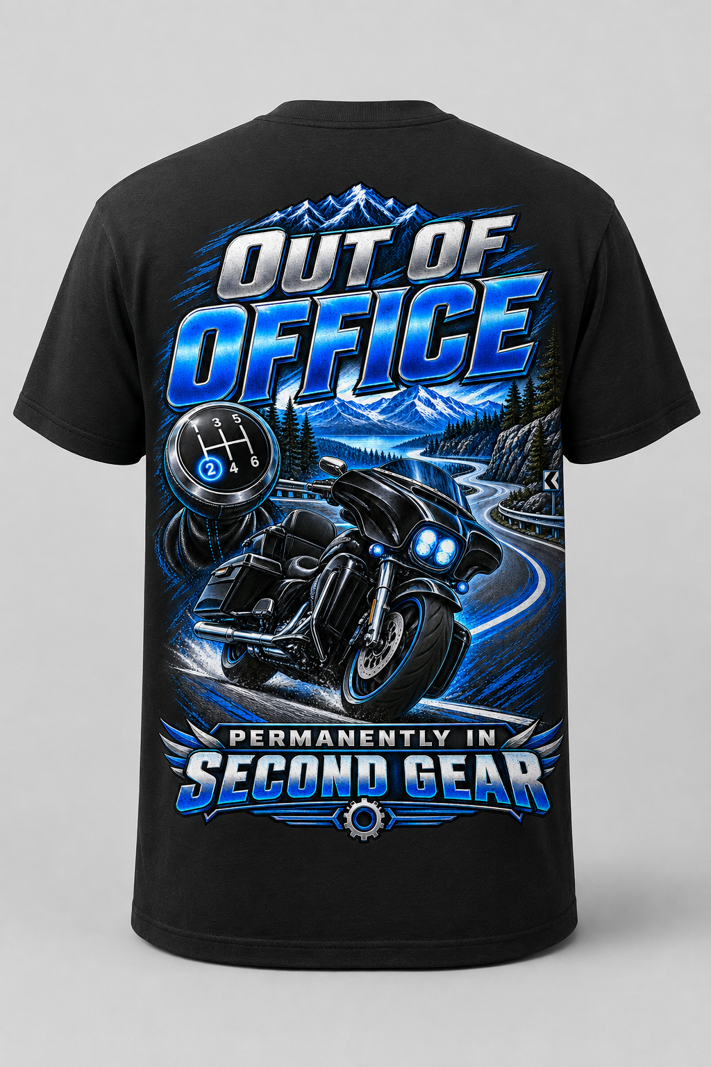 Out of Office" / "Second Gear Biker T-Shirt