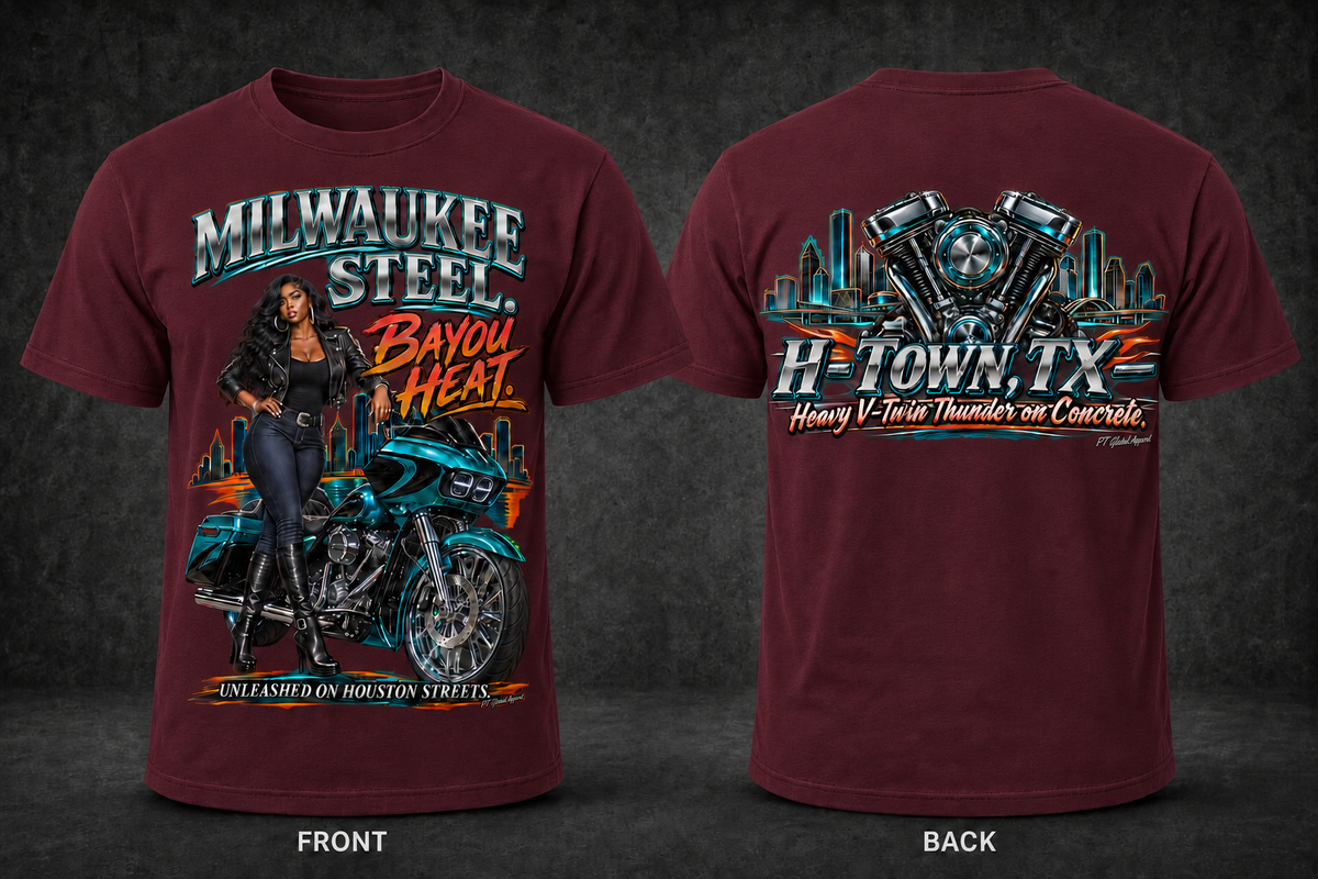 H-Town, TX" Heavy V-Twin Thunder Biker T-Shirt