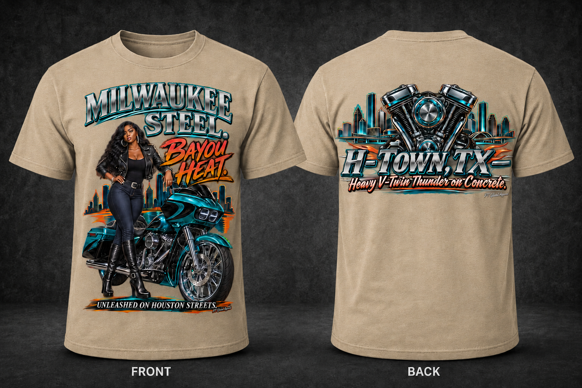 H-Town, TX" Heavy V-Twin Thunder Biker T-Shirt