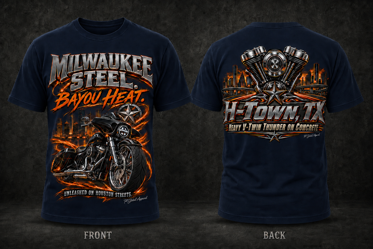 Milwaukee Steel. Bayou Heat." Houston Bagger Tee
