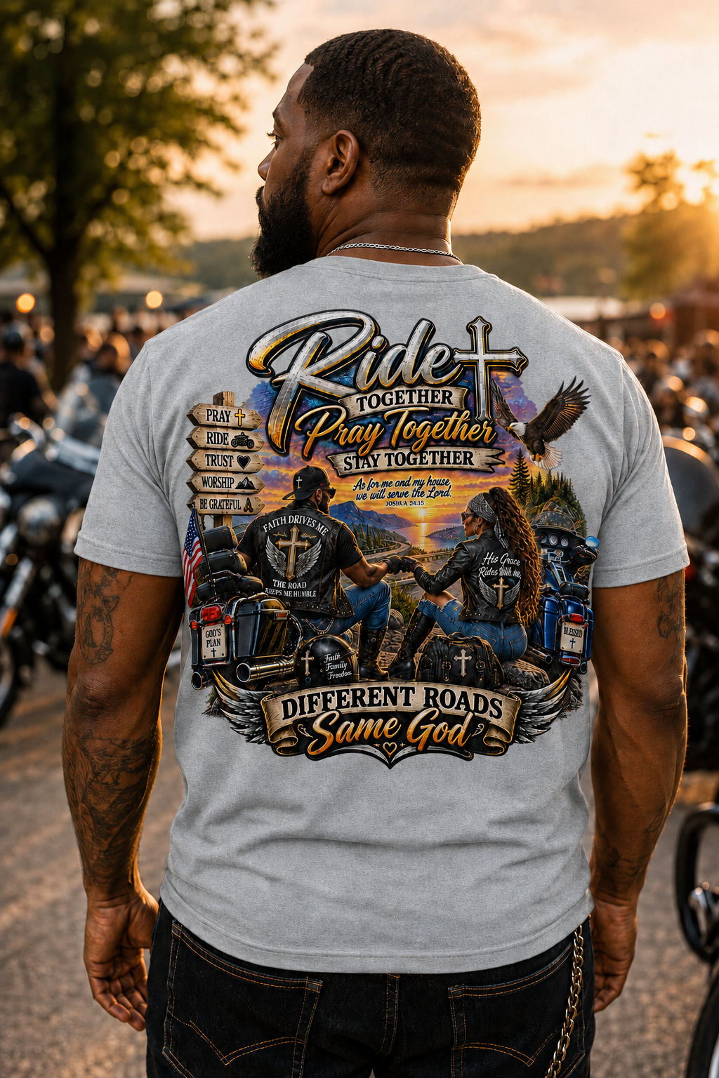 "Ride Together, Pray Together" Faith-Based Biker T-Shirt