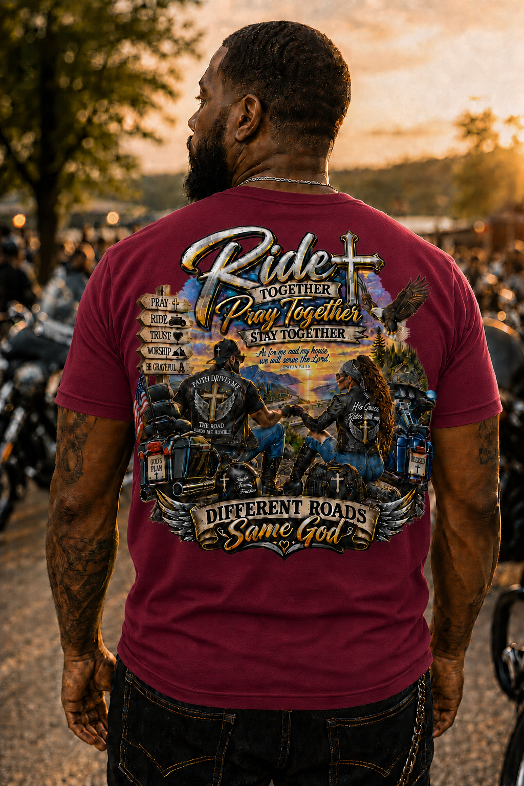 "Ride Together, Pray Together" Faith-Based Biker T-Shirt