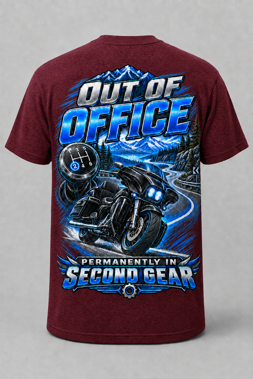 Out of Office" / "Second Gear Biker T-Shirt