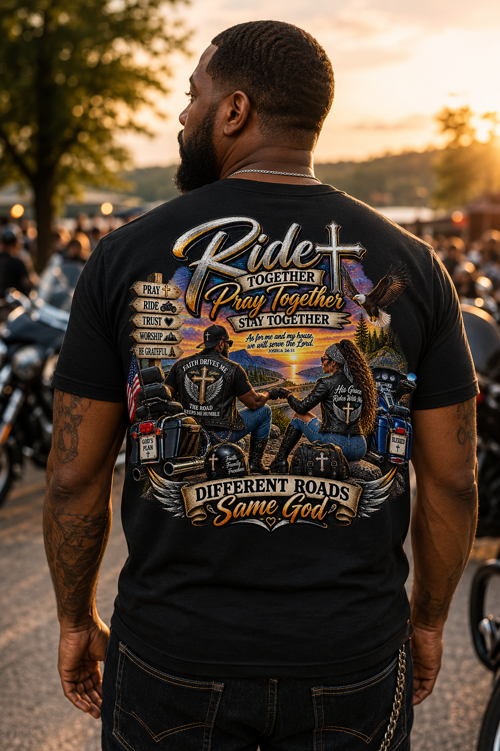 "Ride Together, Pray Together" Faith-Based Biker T-Shirt