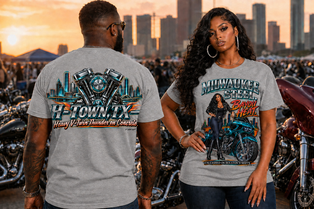 H-Town, TX" Heavy V-Twin Thunder Biker T-Shirt