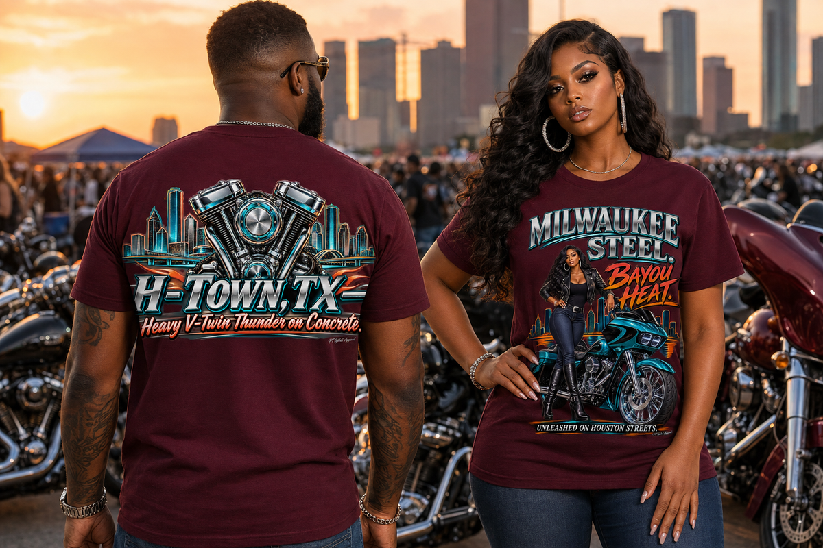 H-Town, TX" Heavy V-Twin Thunder Biker T-Shirt