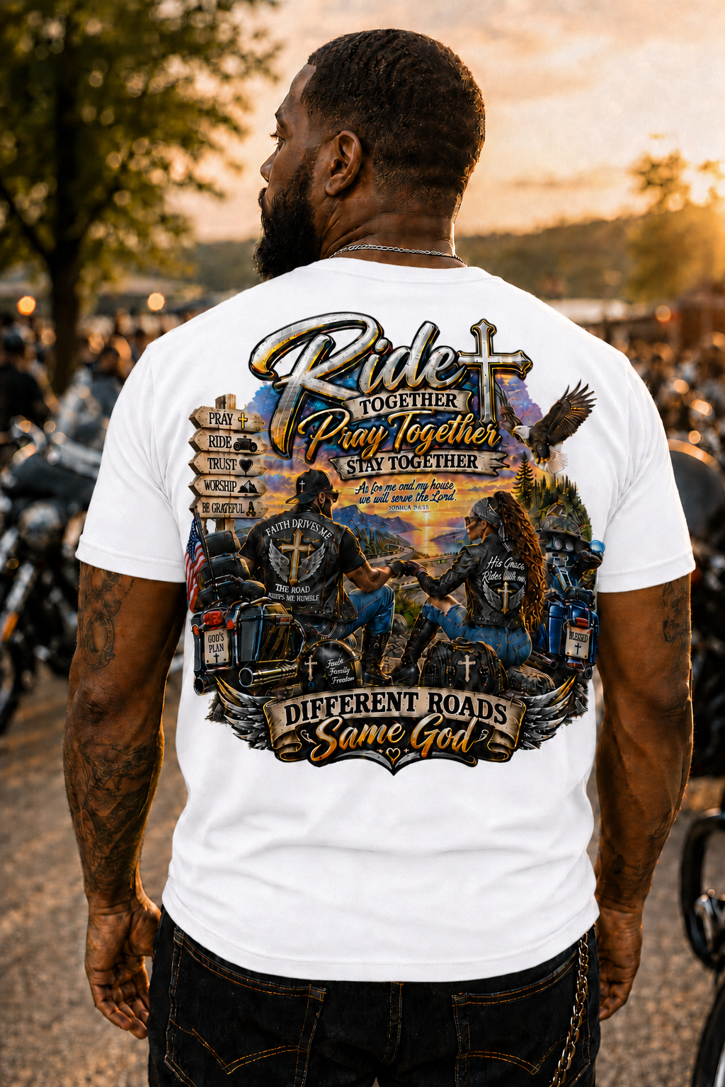 "Ride Together, Pray Together" Faith-Based Biker T-Shirt