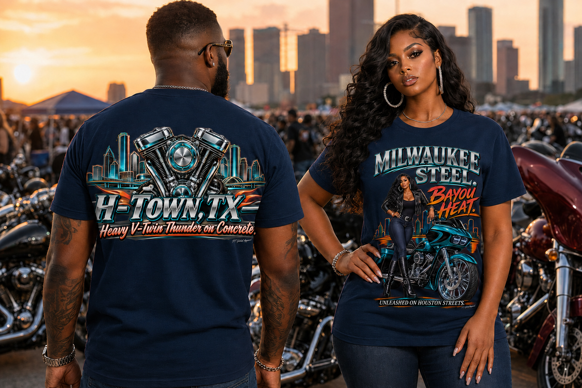 H-Town, TX" Heavy V-Twin Thunder Biker T-Shirt
