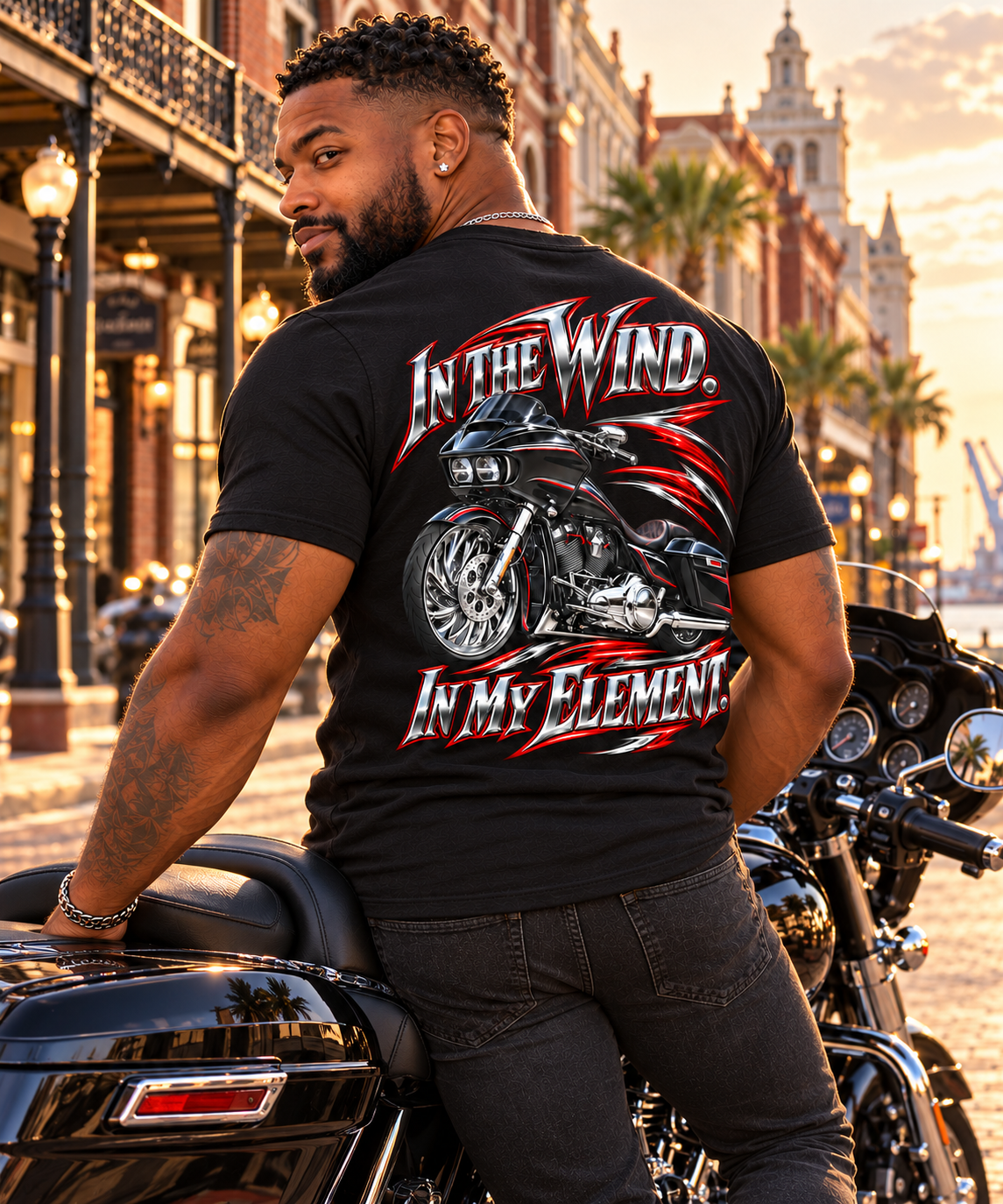 "In The Wind. In My Element." Biker T-Shirt